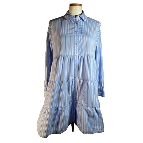 Tuckernuck Pomander Place Shades of Blue Cara shirt Dress Medium Tiered Preppy - Picture 2 of 14